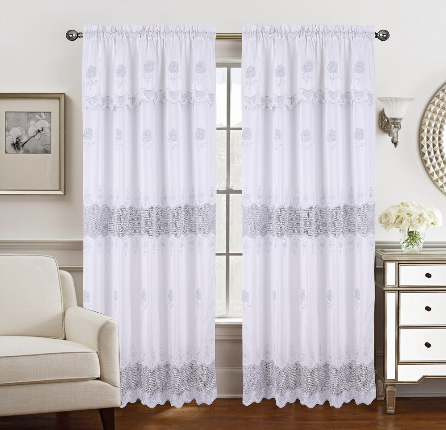 Alyssa Macrame Jacquard Curtain With Attached Valance