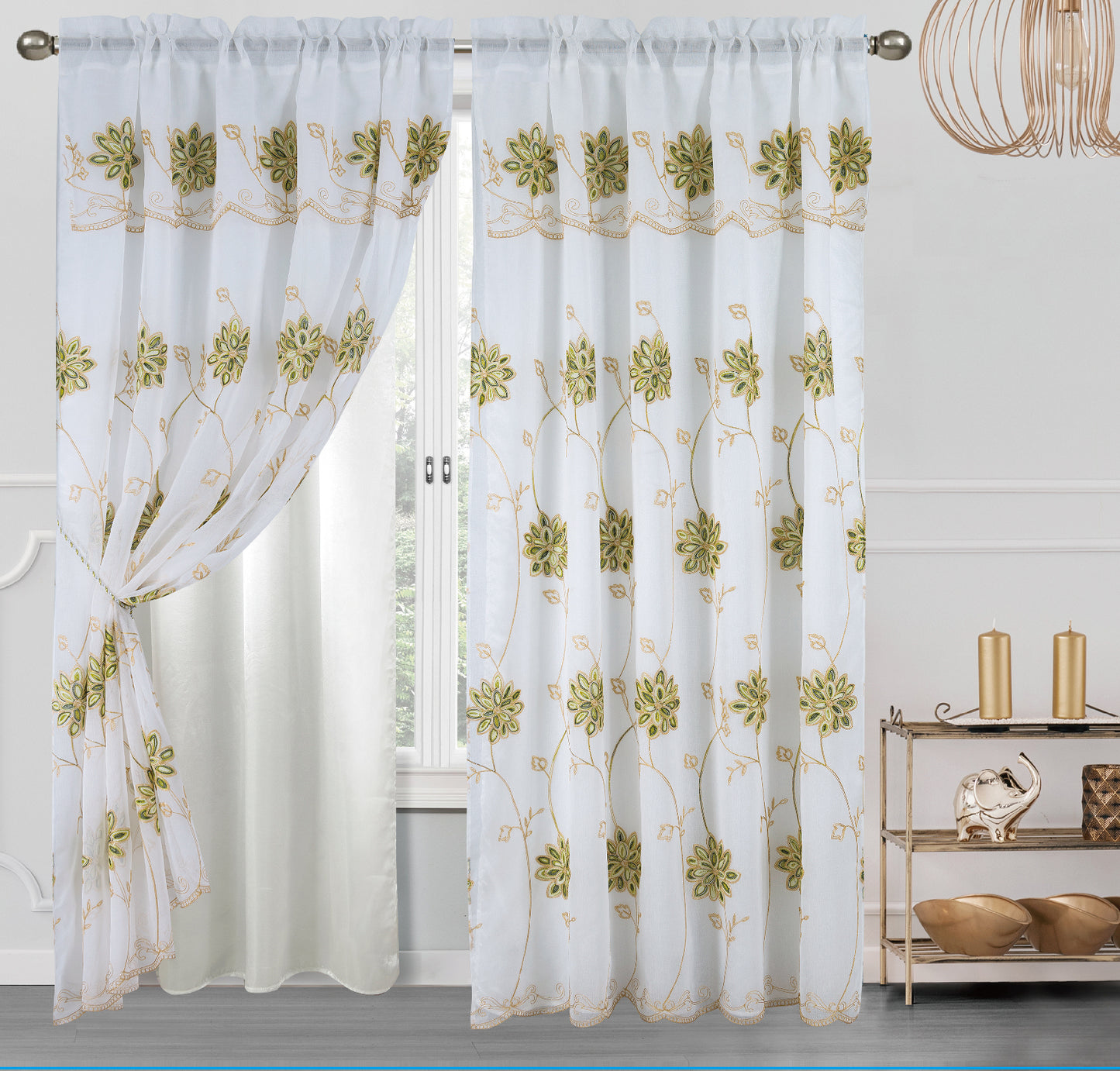 Alice Embroidery Curtain With Attached Valance & Backing