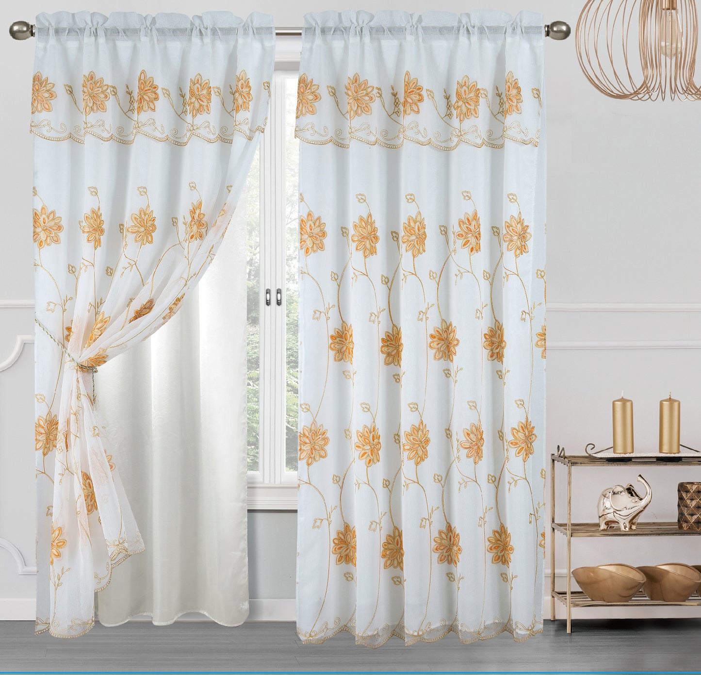 Alice Embroidery Curtain With Attached Valance & Backing