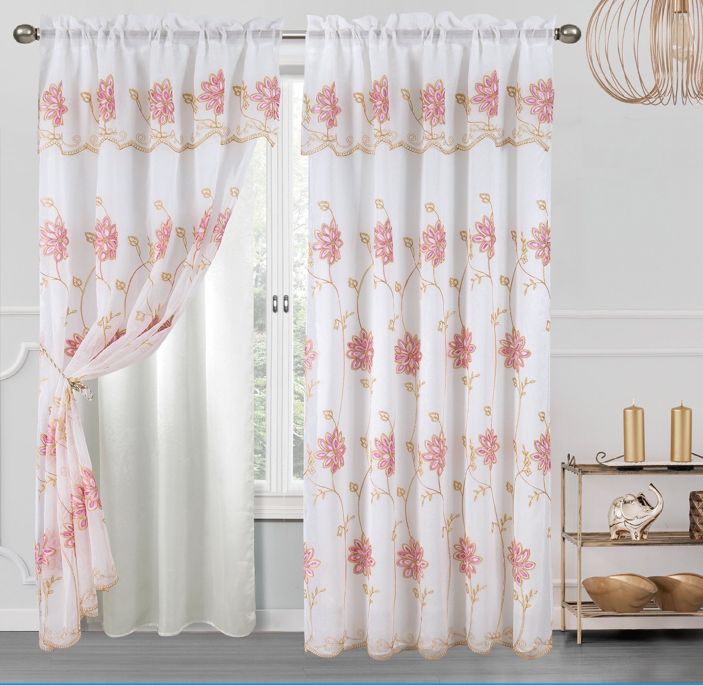 Alice Embroidery Curtain With Attached Valance & Backing