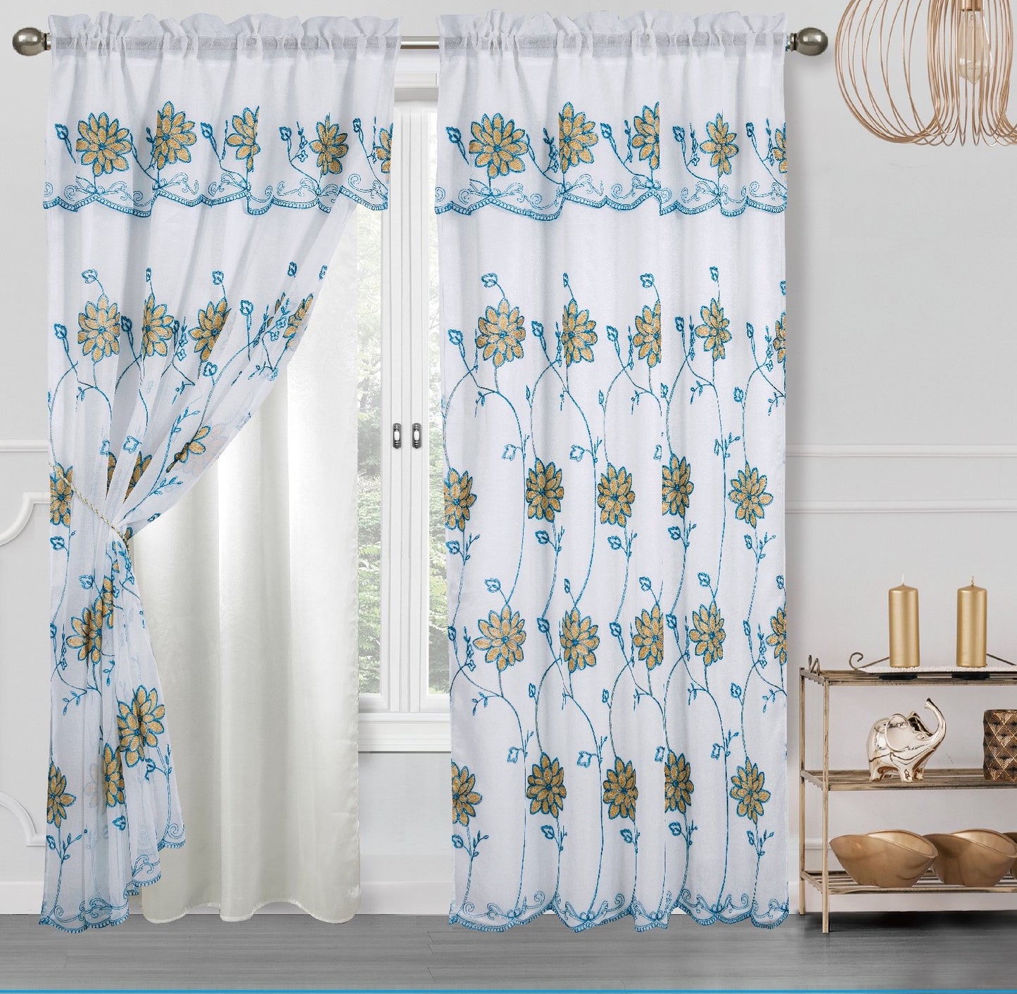 Alice Embroidery Curtain With Attached Valance & Backing