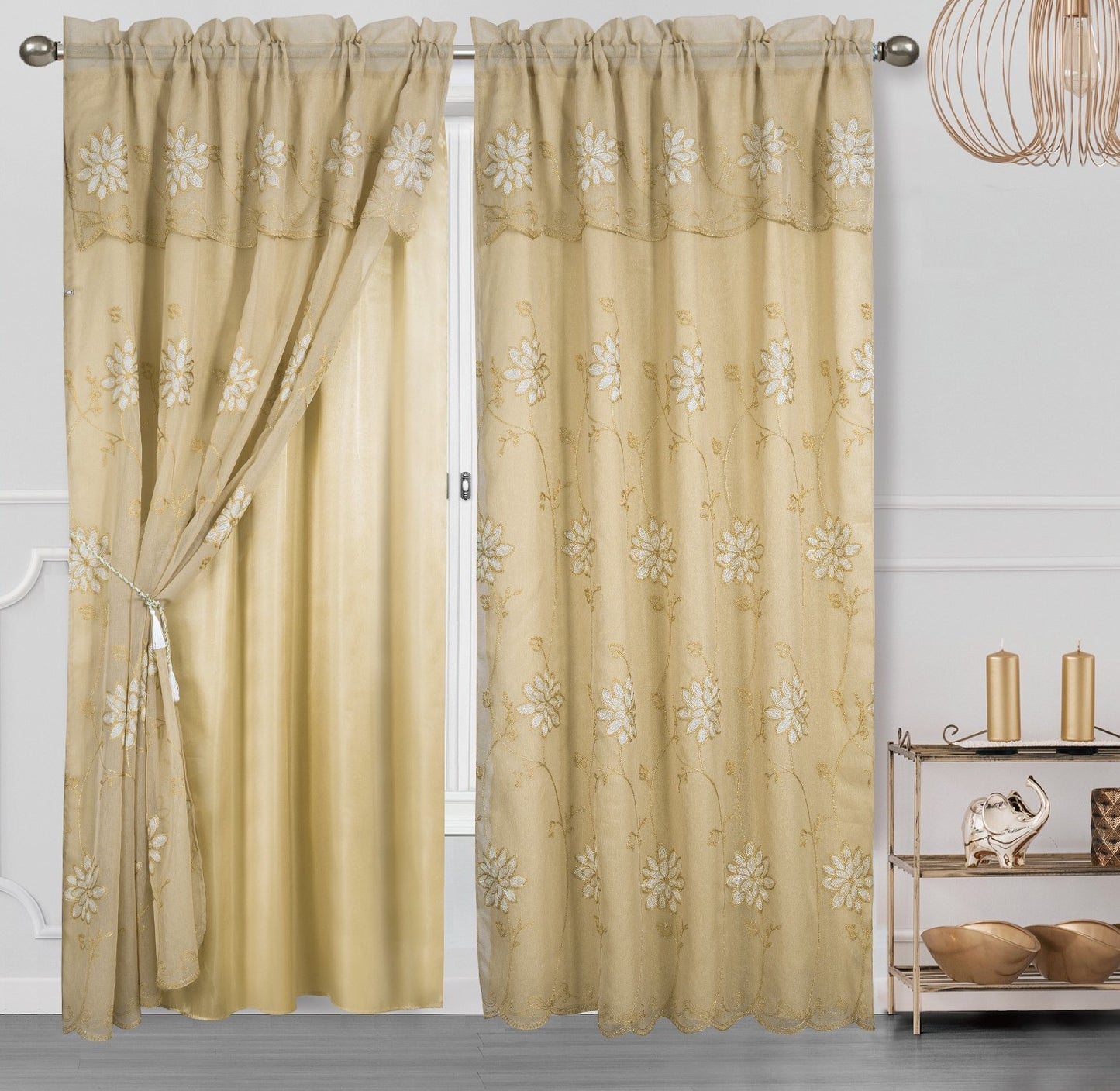 Alice Embroidery Curtain With Attached Valance & Backing