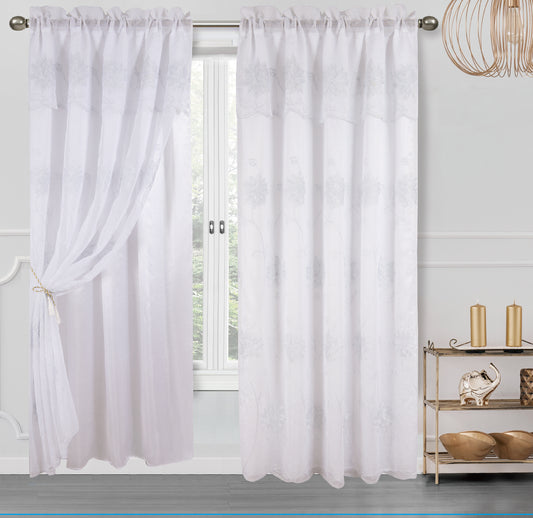 Alice Embroidery Curtain With Attached Valance & Backing