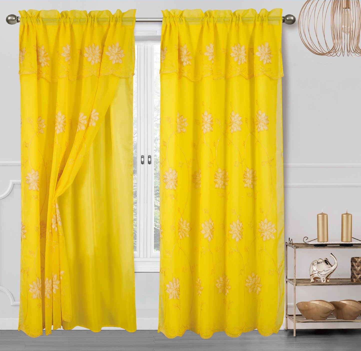 Alice Embroidery Curtain With Attached Valance & Backing