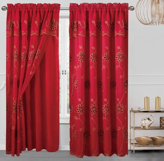 Alice Embroidery Curtain With Attached Valance & Backing