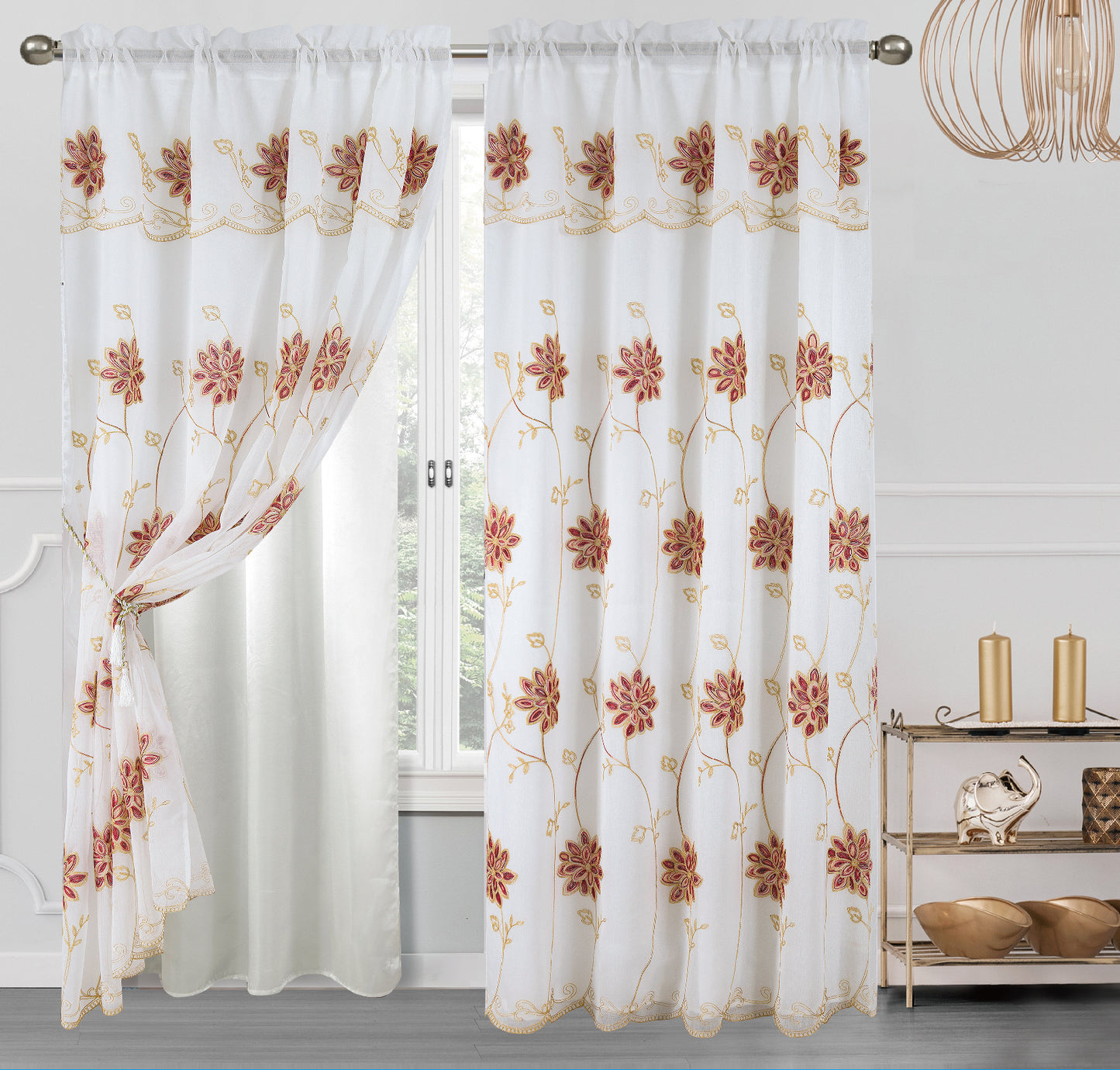 Alice Embroidery Curtain With Attached Valance & Backing