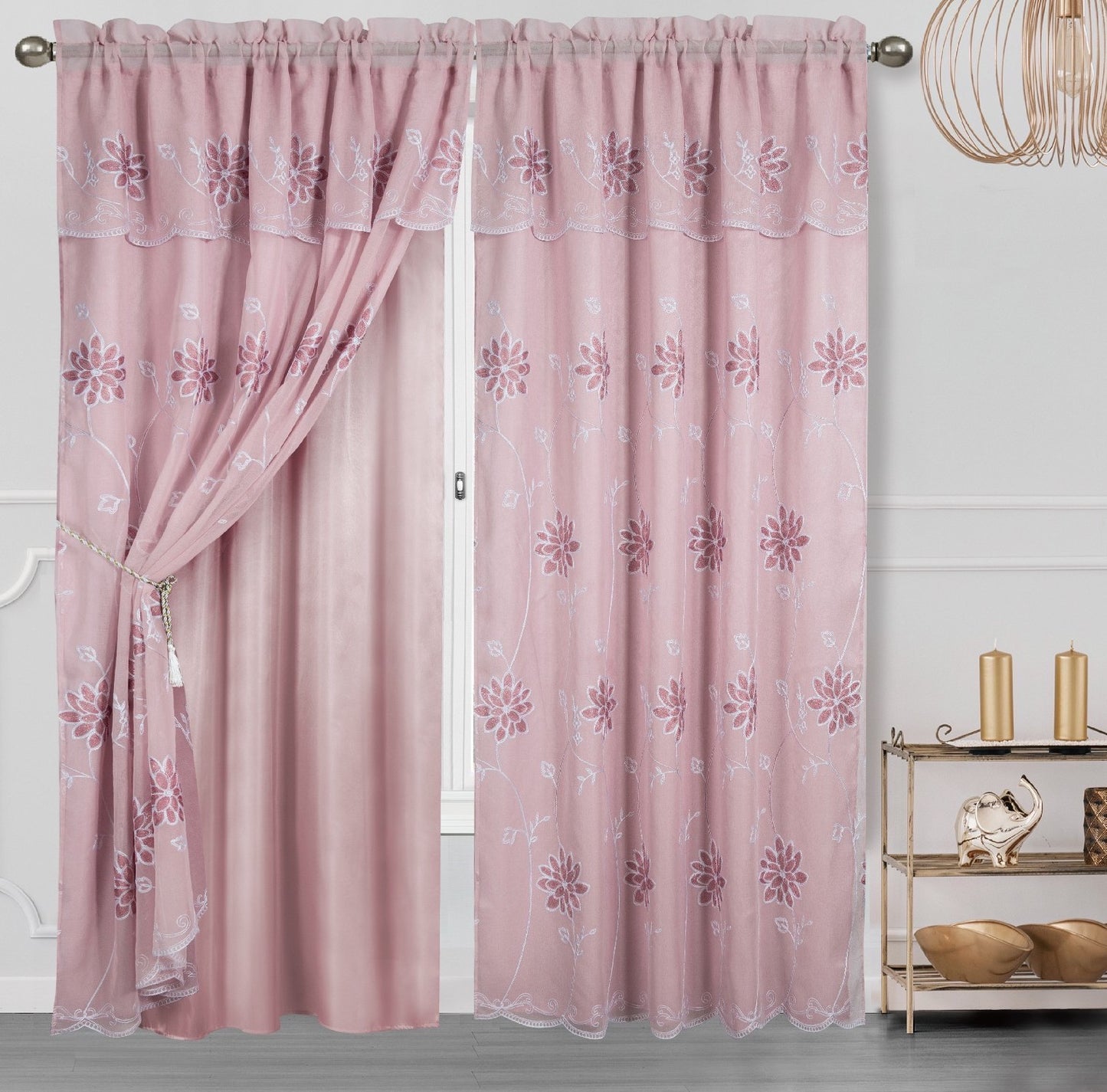 Alice Embroidery Curtain With Attached Valance & Backing