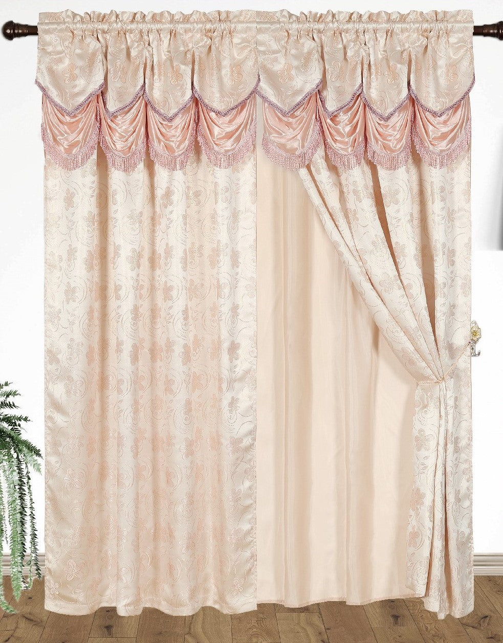 Devika Jacquard  Curtain with Attached Valance & Backing