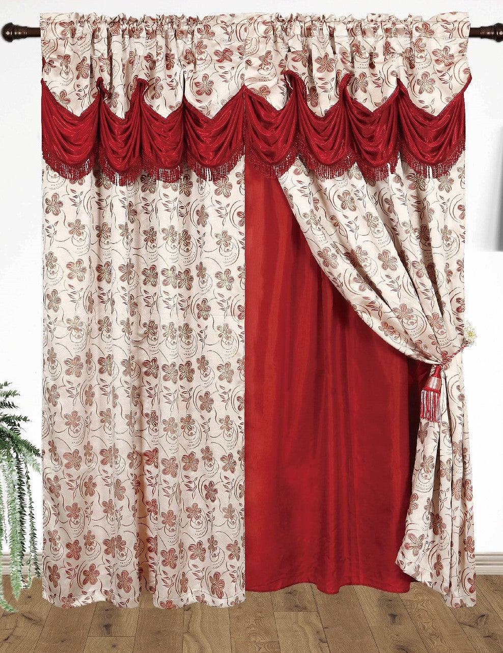 Devika Jacquard  Curtain with Attached Valance & Backing