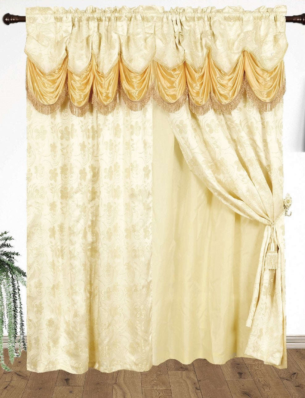 Devika Jacquard  Curtain with Attached Valance & Backing