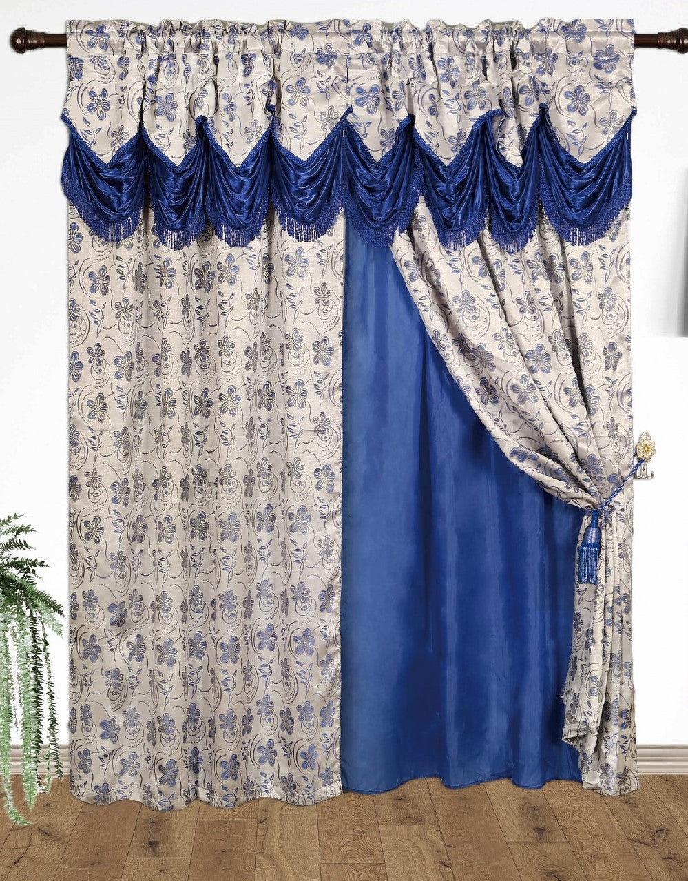 Devika Jacquard  Curtain with Attached Valance & Backing