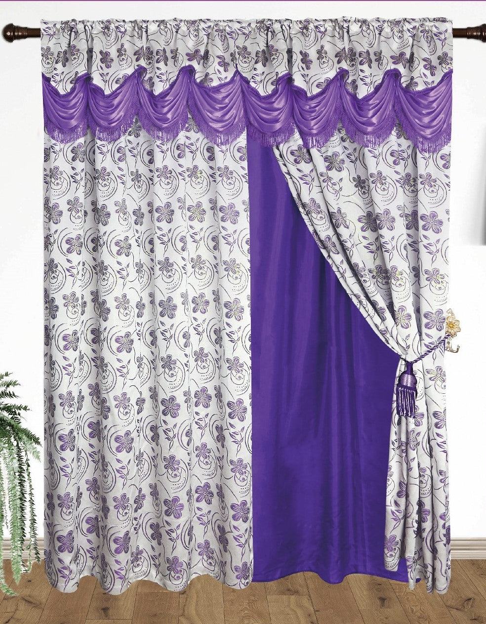 Devika Jacquard  Curtain with Attached Valance & Backing