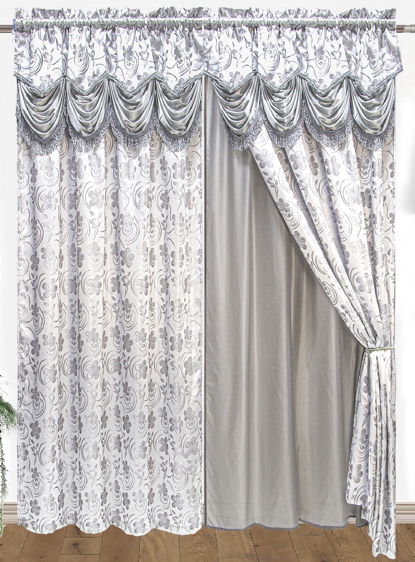 Devika Jacquard  Curtain with Attached Valance & Backing