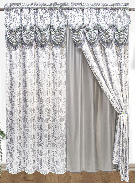 Devika Jacquard  Curtain with Attached Valance & Backing