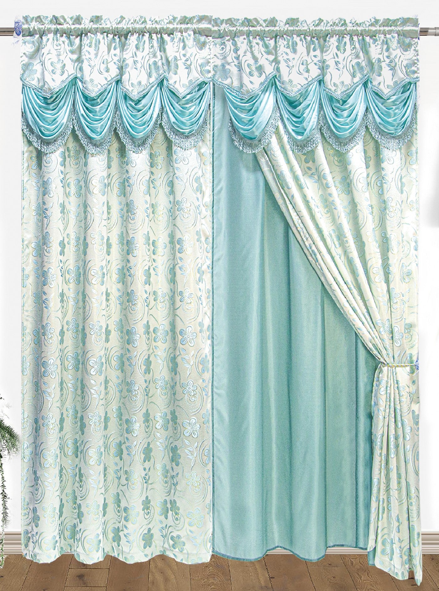 Devika Jacquard  Curtain with Attached Valance & Backing