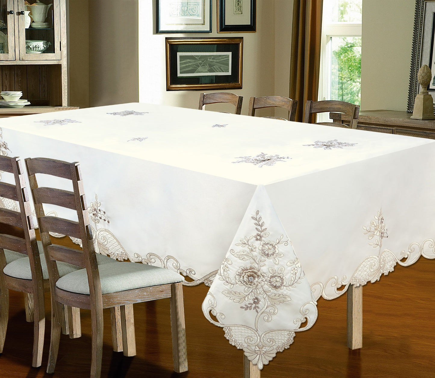 Rosalia Embroidered & Hand Cutwork Tablecloth - Stylish Curtains