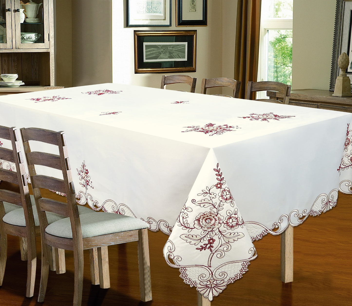 Rosalia Embroidered & Hand Cutwork Tablecloth - Stylish Curtains