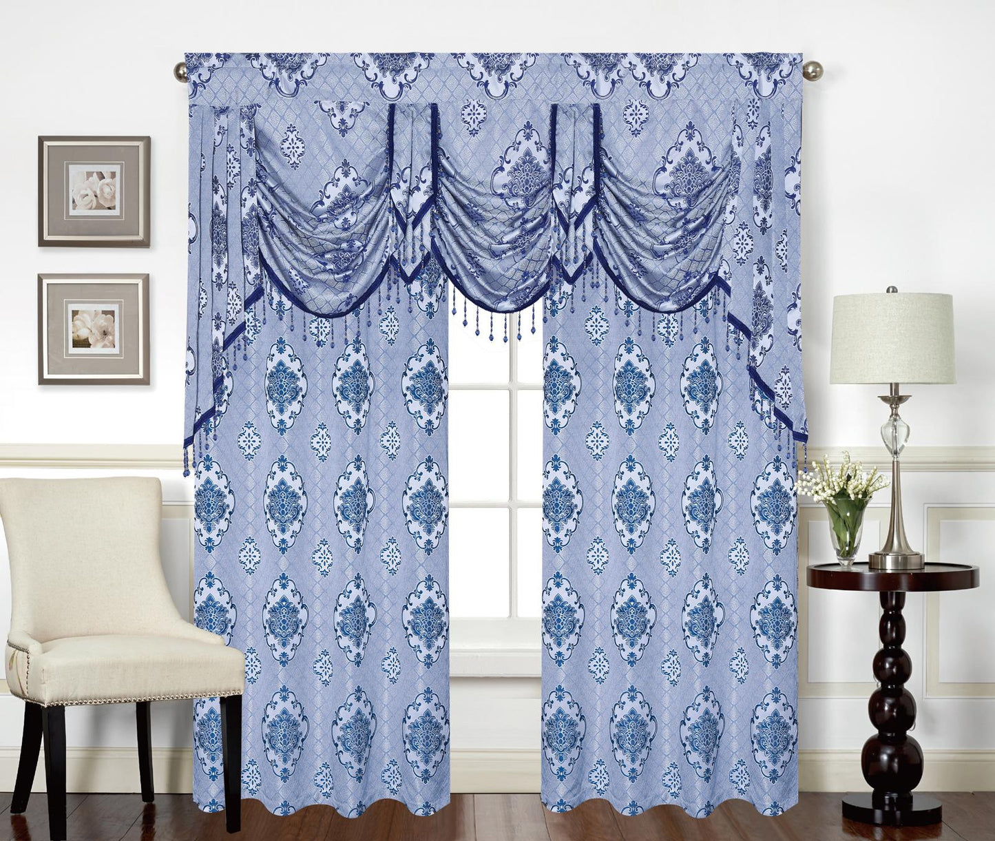 Tina Grommet Panel with Beaded Swag Valance - Stylish Curtains