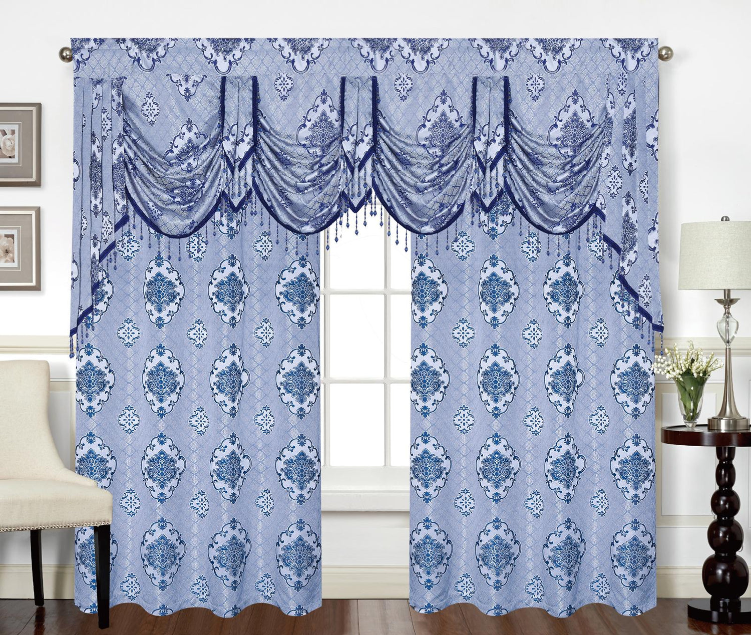 Tina Grommet Panel with Beaded Swag Valance - Stylish Curtains