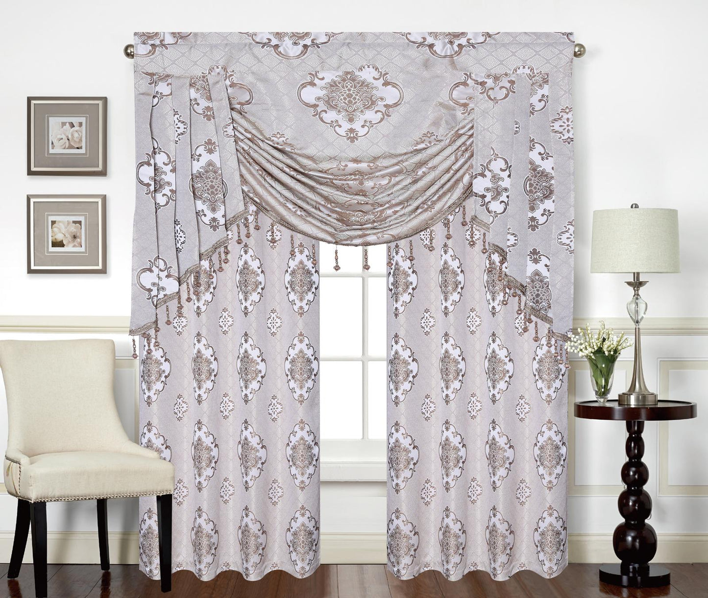 Tina Grommet Panel with Beaded Swag Valance - Stylish Curtains