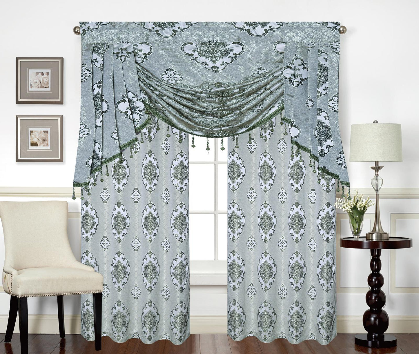 Tina Grommet Panel with Beaded Swag Valance - Stylish Curtains