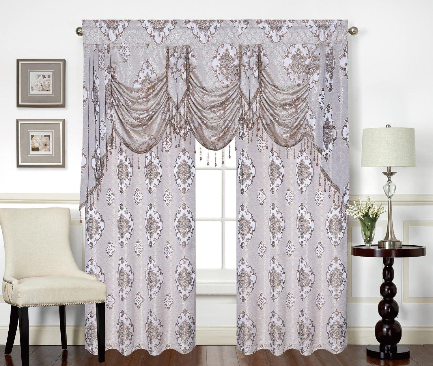 Tina Grommet Panel with Beaded Swag Valance - Stylish Curtains