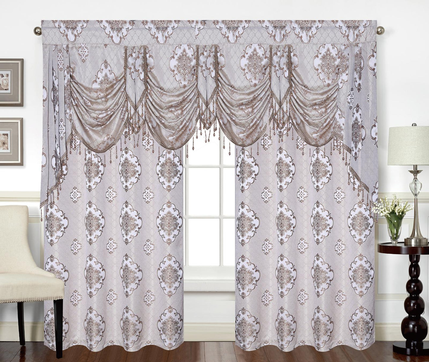 Tina Grommet Panel with Beaded Swag Valance - Stylish Curtains