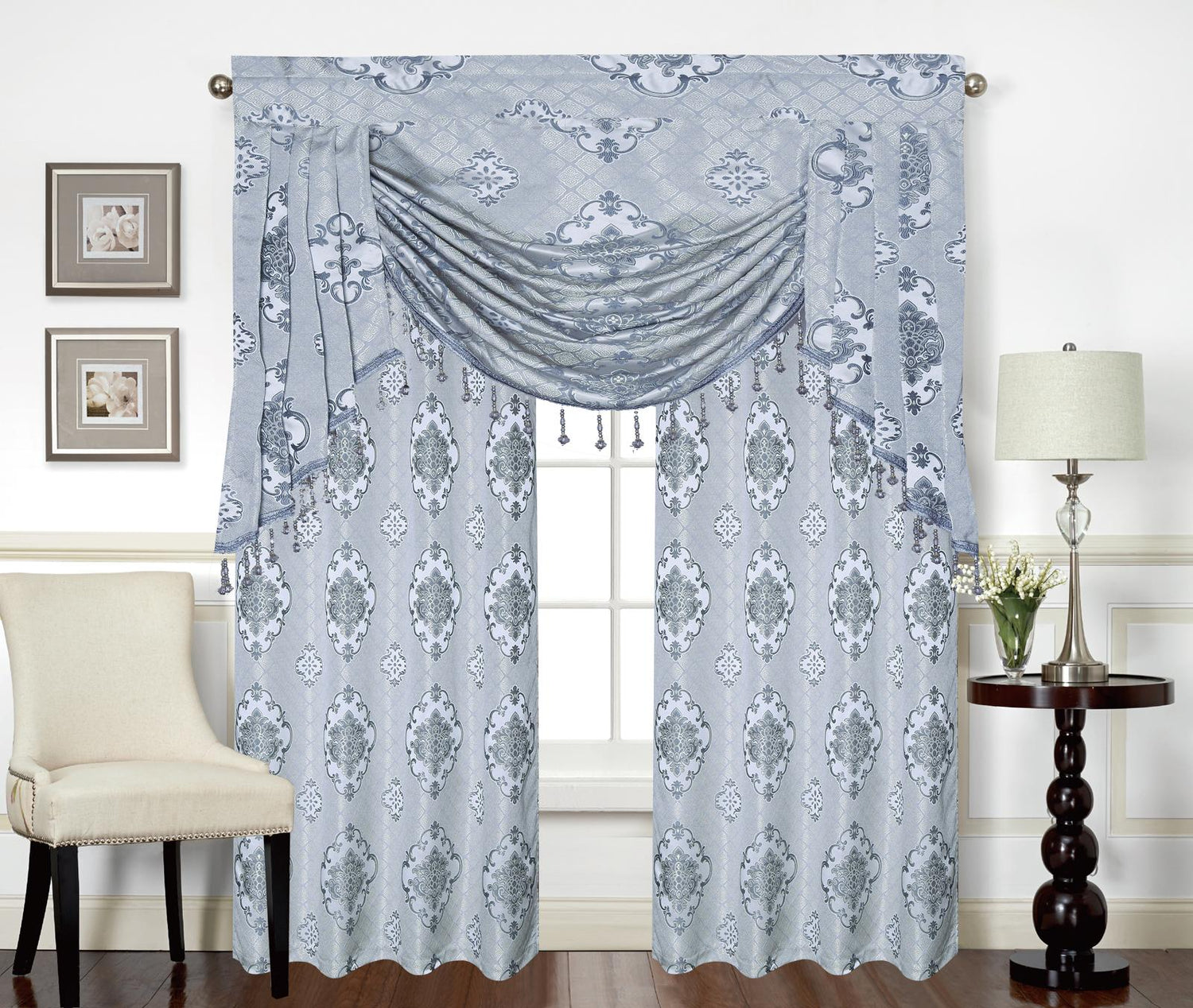 Tina Grommet Panel with Beaded Swag Valance - Stylish Curtains