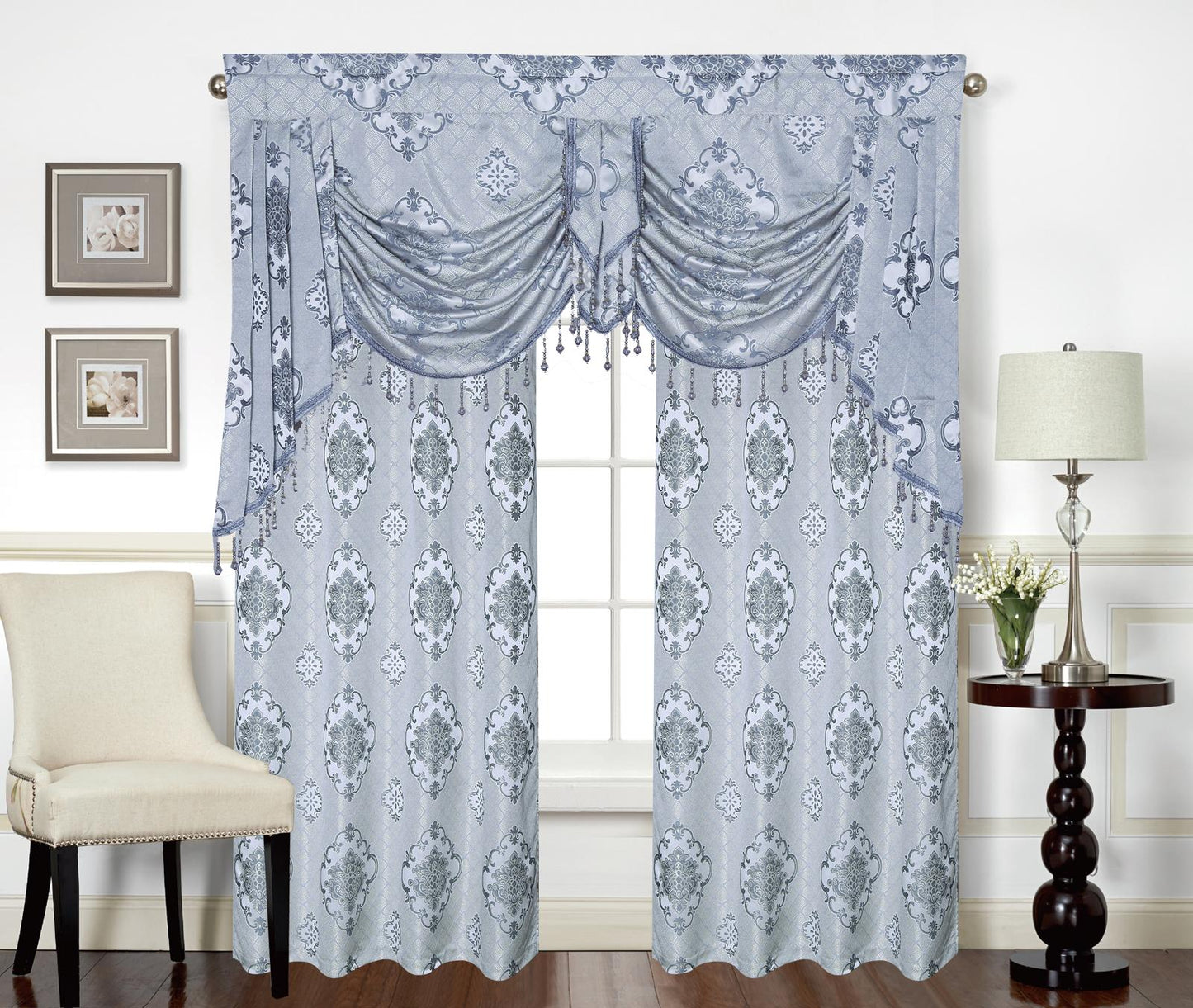 Tina Grommet Panel with Beaded Swag Valance - Stylish Curtains