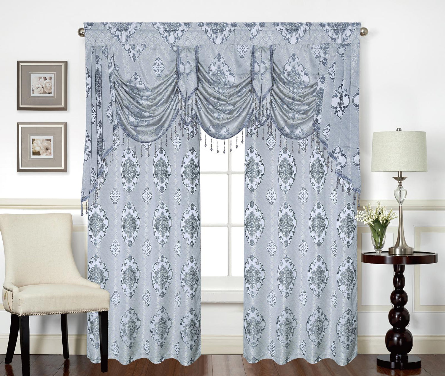 Tina Grommet Panel with Beaded Swag Valance - Stylish Curtains