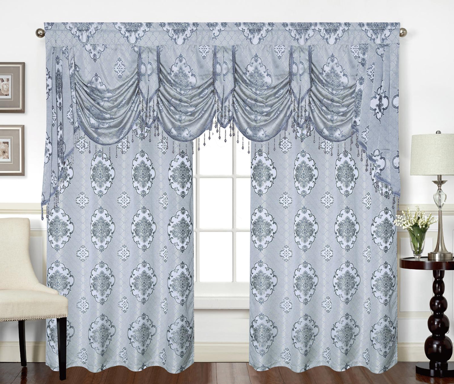 Tina Grommet Panel with Beaded Swag Valance - Stylish Curtains