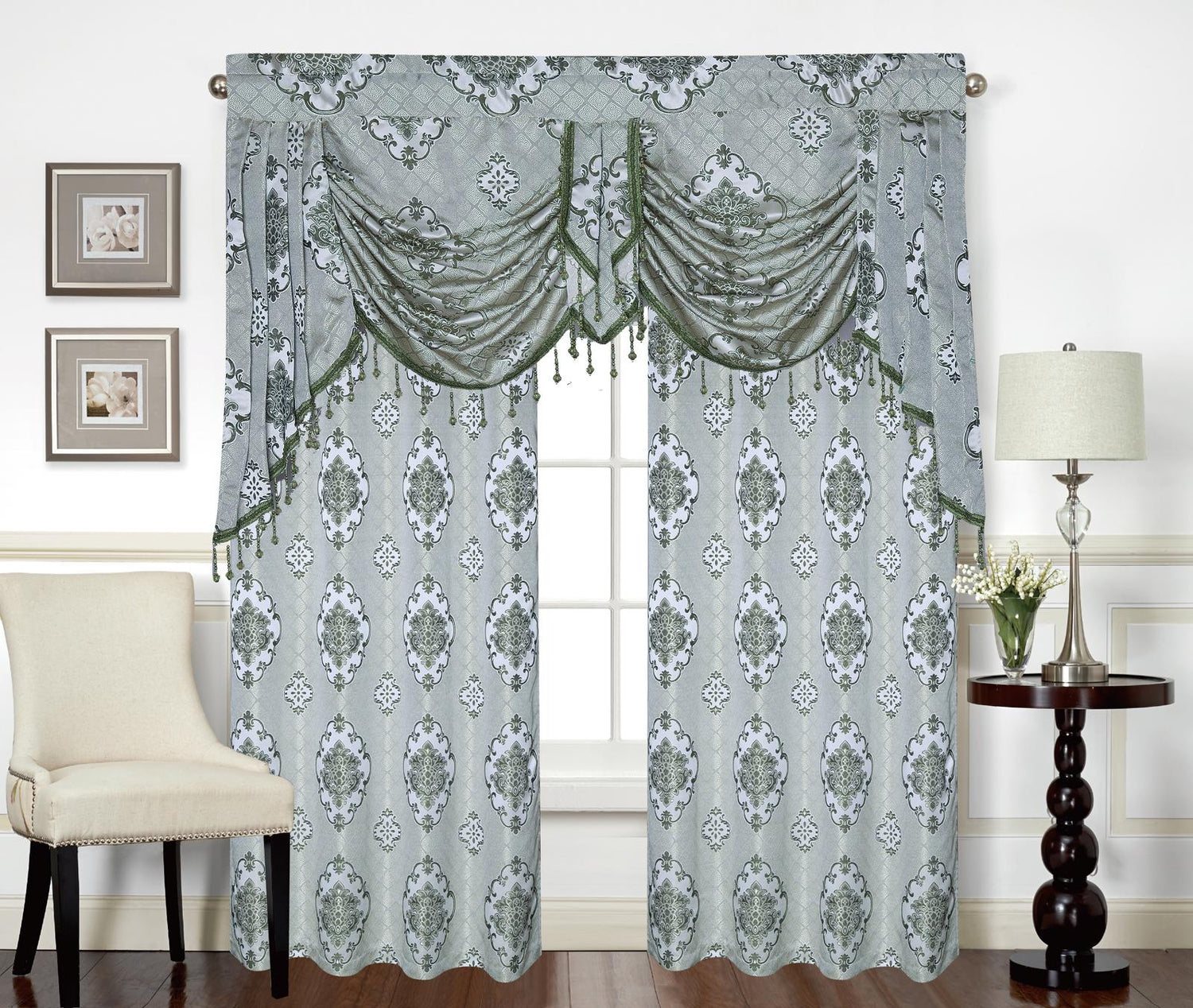 Tina Grommet Panel with Beaded Swag Valance - Stylish Curtains