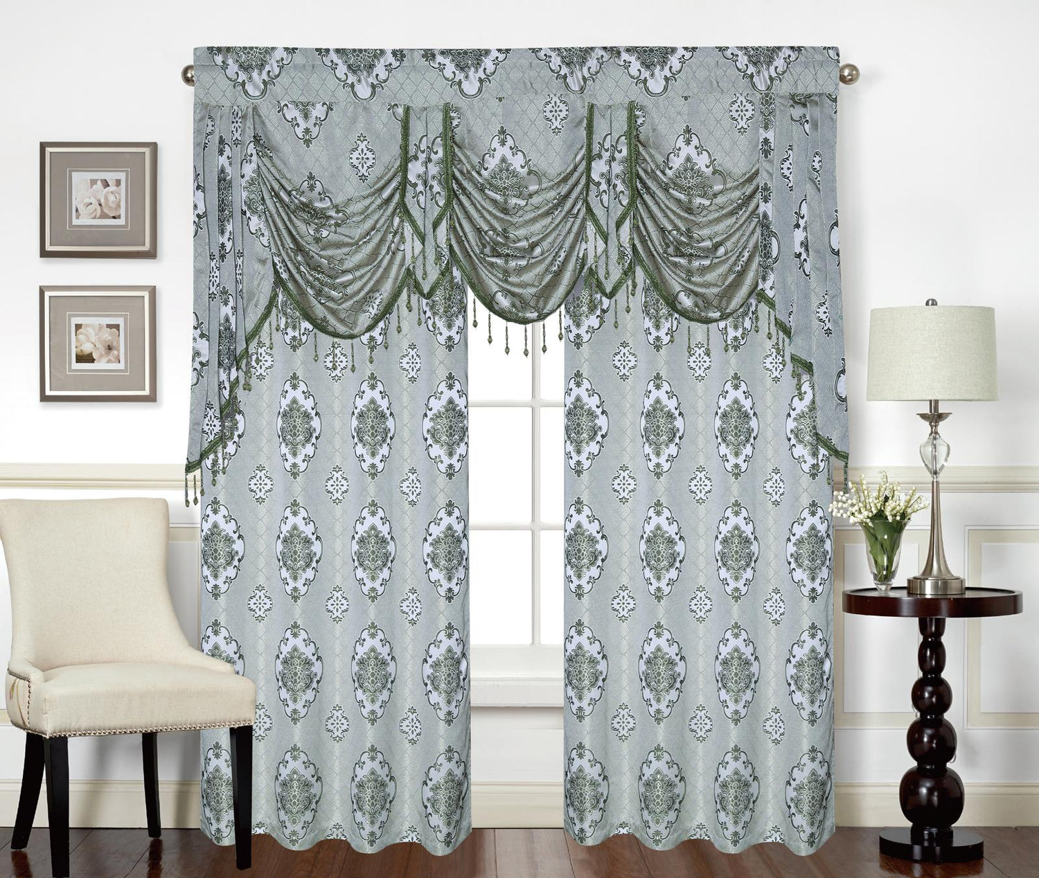 Tina Grommet Panel with Beaded Swag Valance - Stylish Curtains