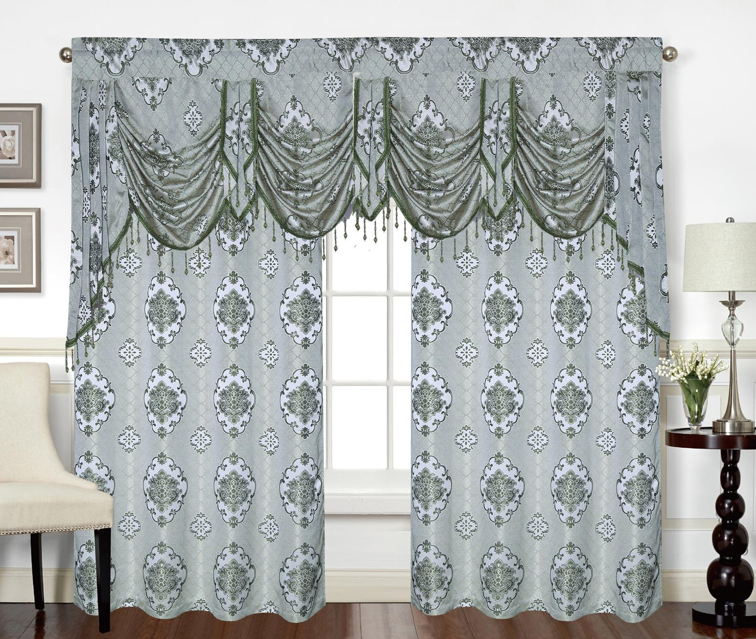 Tina Grommet Panel with Beaded Swag Valance - Stylish Curtains