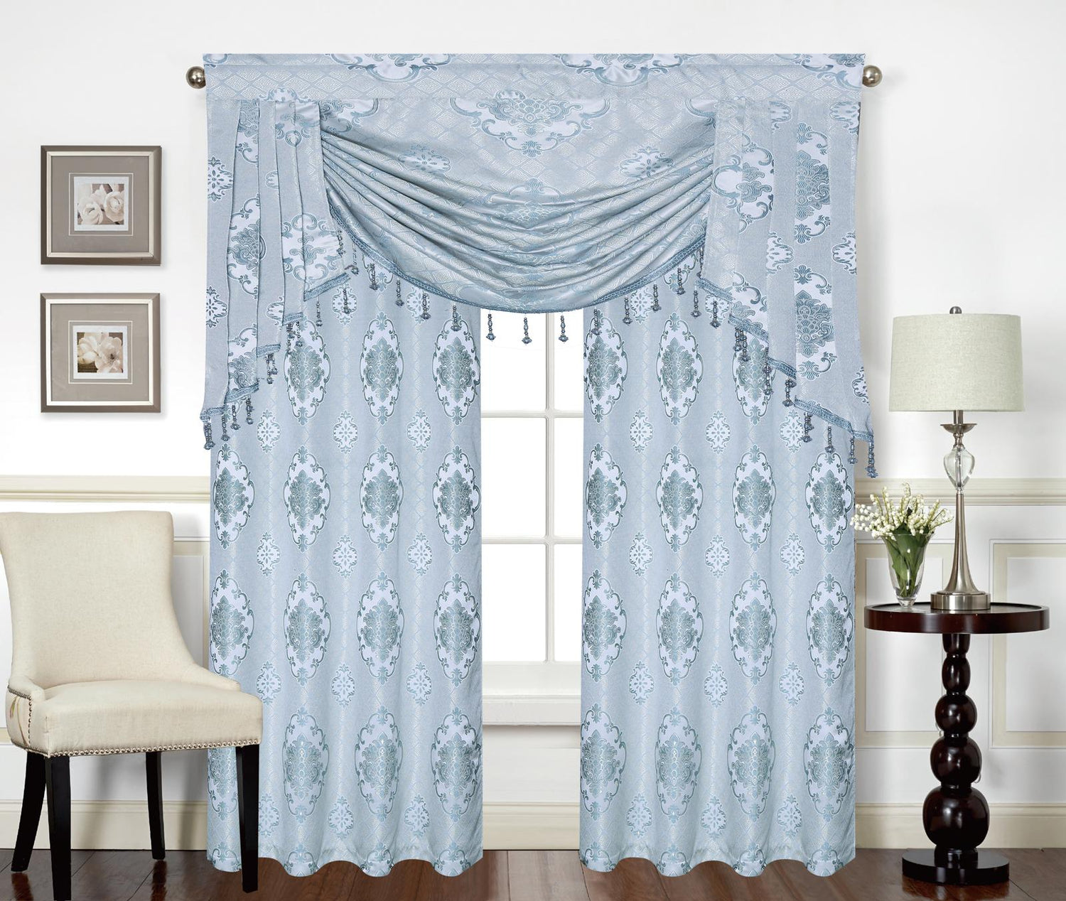 Tina Grommet Panel with Beaded Swag Valance - Stylish Curtains