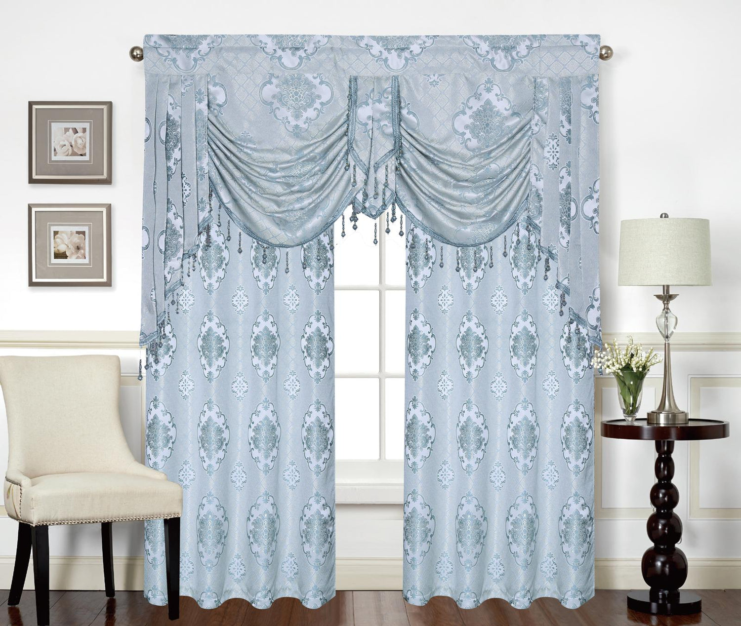 Tina Grommet Panel with Beaded Swag Valance - Stylish Curtains