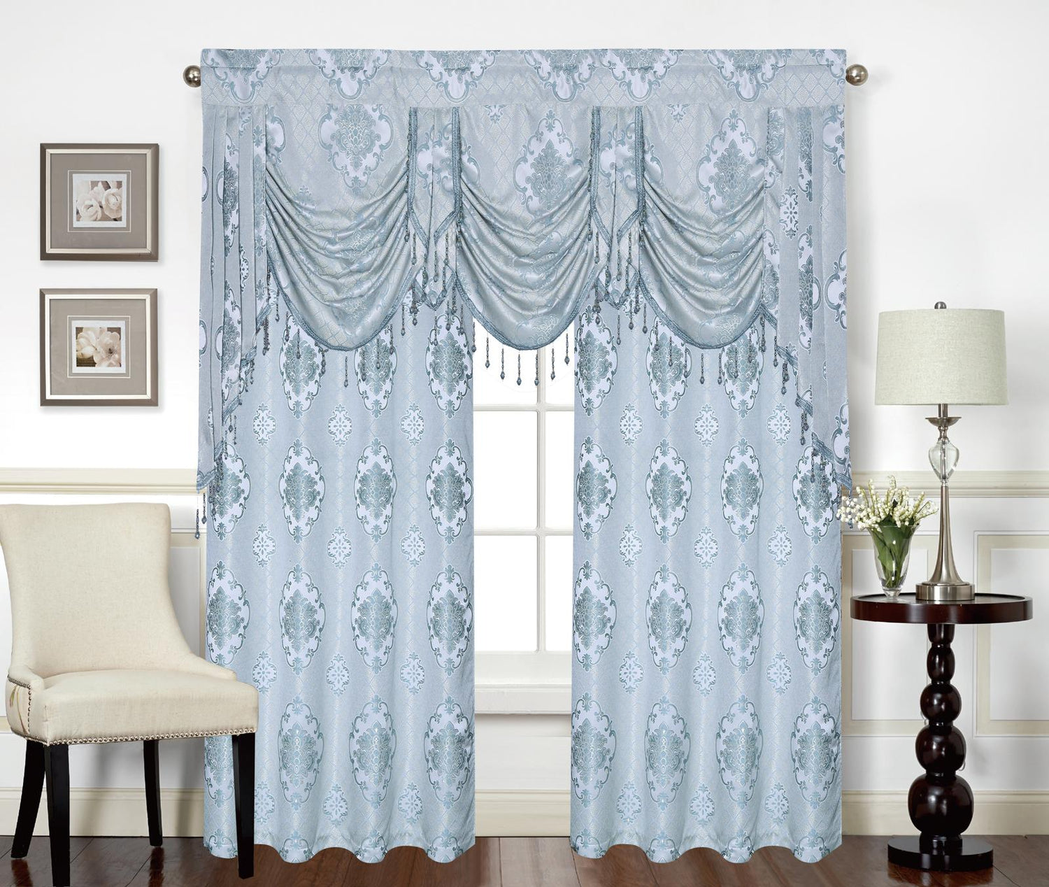 Tina Grommet Panel with Beaded Swag Valance - Stylish Curtains