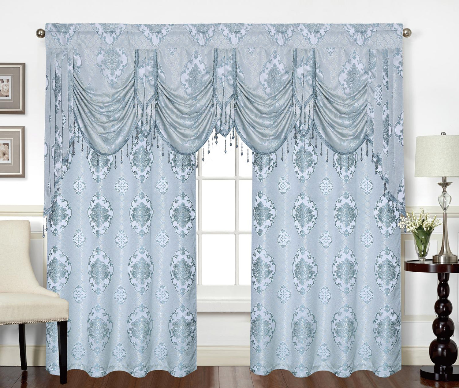 Tina Grommet Panel with Beaded Swag Valance - Stylish Curtains