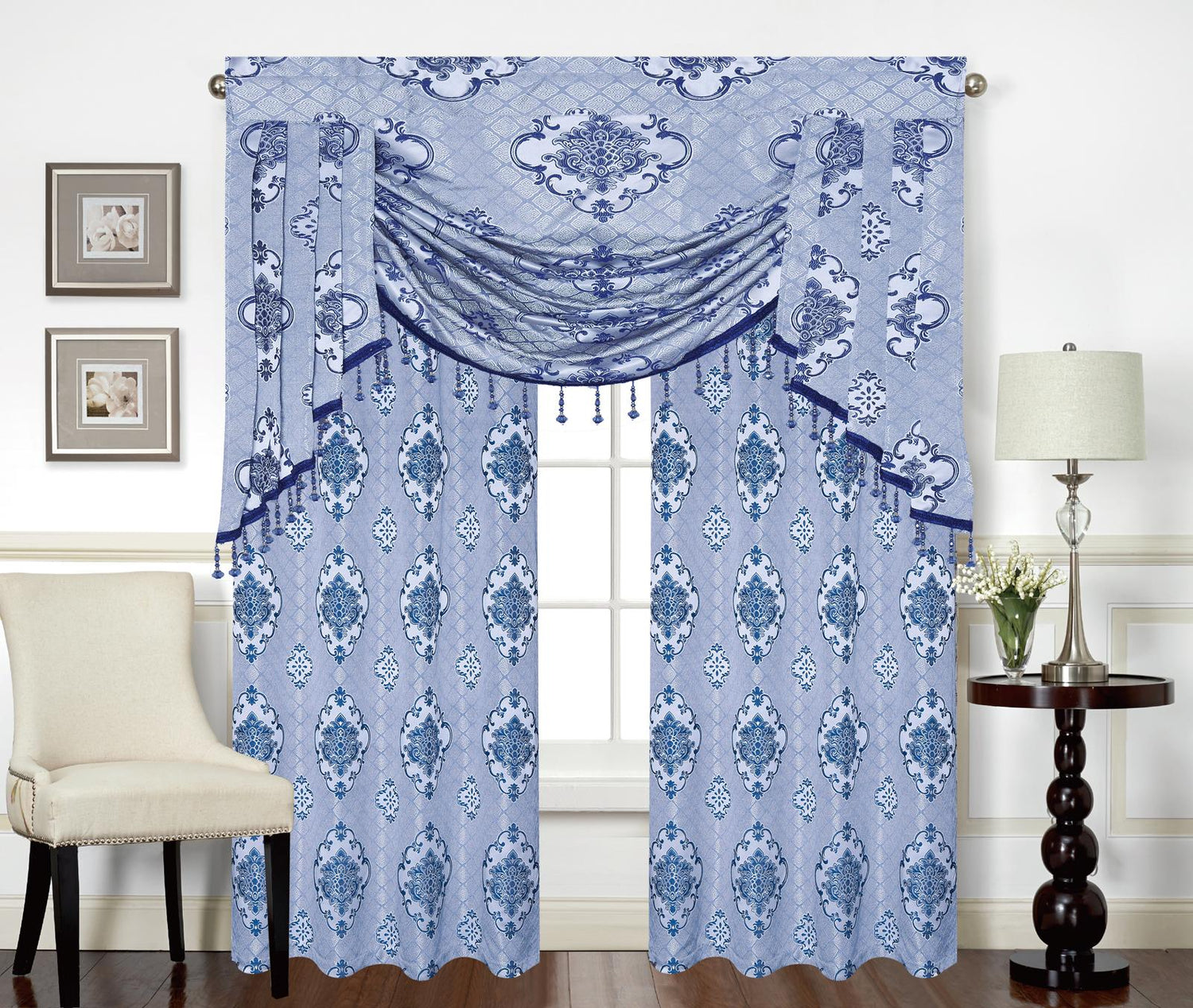 Tina Grommet Panel with Beaded Swag Valance - Stylish Curtains