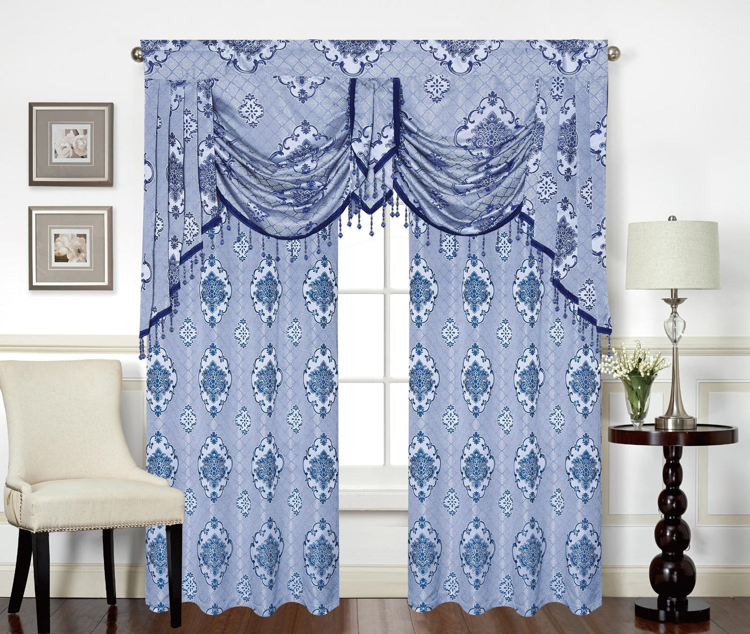 Tina Grommet Panel with Beaded Swag Valance - Stylish Curtains