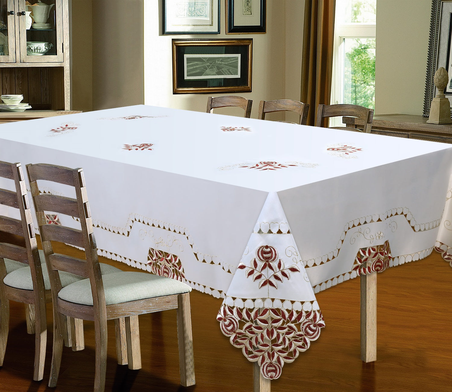 Sandra Embroidered & Hand Cutwork Tablecloth - Stylish Curtains