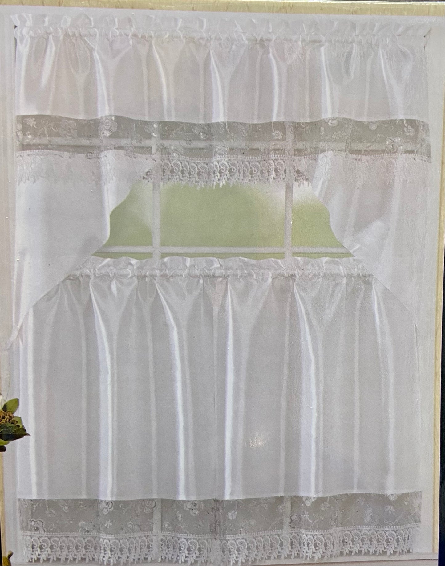 Lace Sequins 3 Piece Kitchen Curtain Set