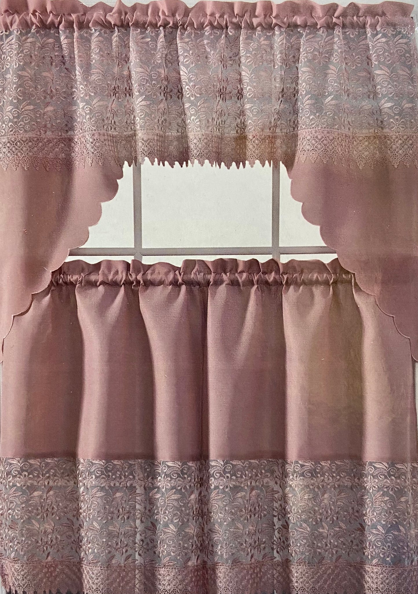 Embroidered 3 Piece Lace Kitchen Curtain Set