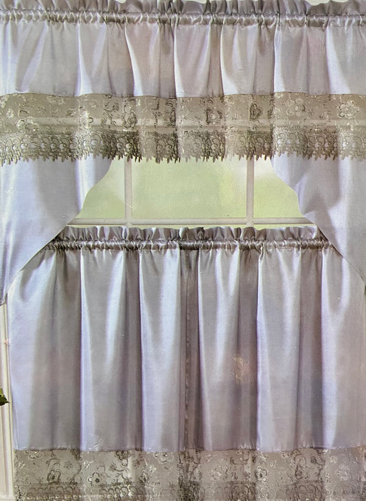 Lace Sequins 3 Piece Kitchen Curtain Set