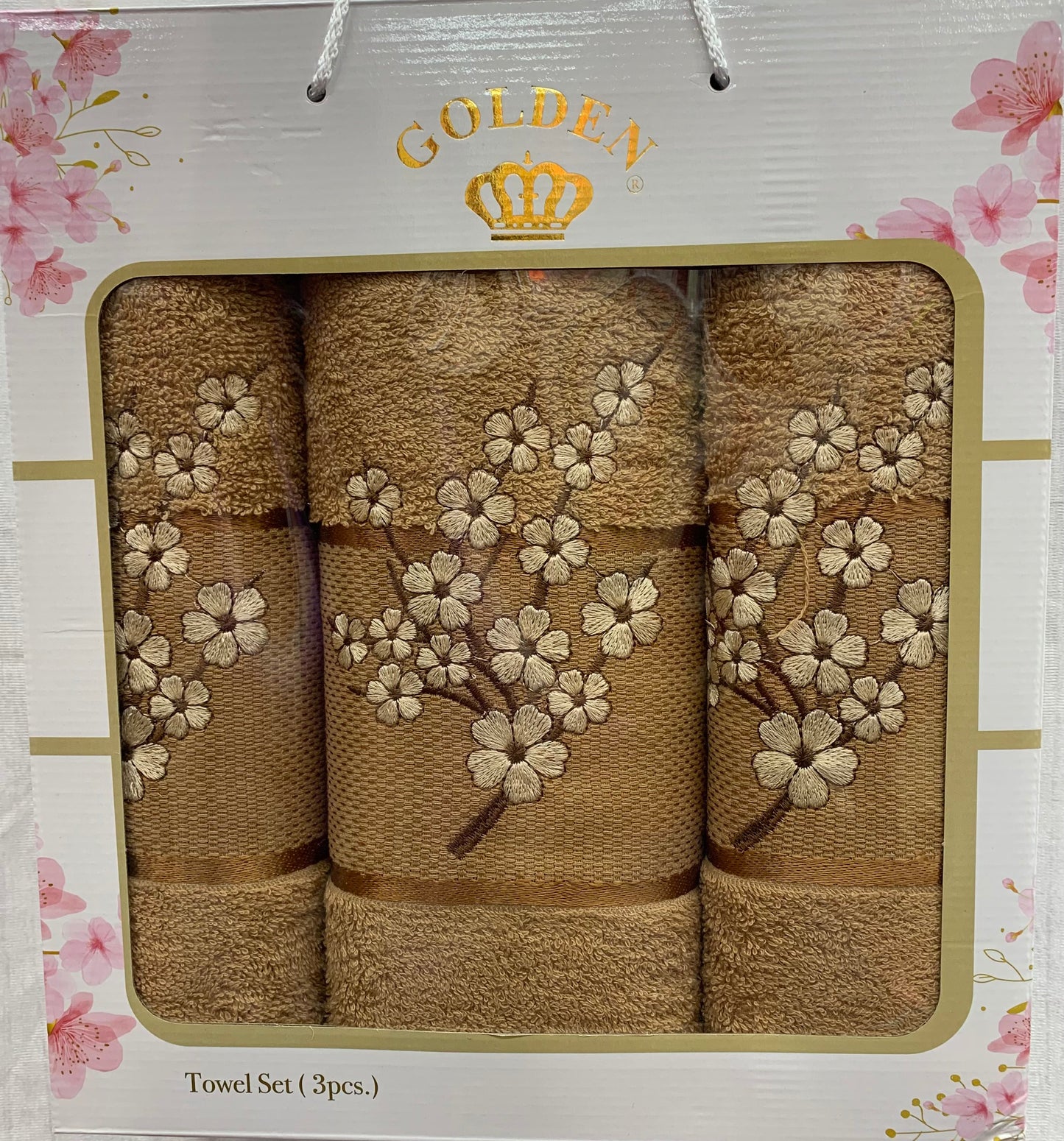Cherry Blossom Embroidered 3 Piece Bath Towel Set
